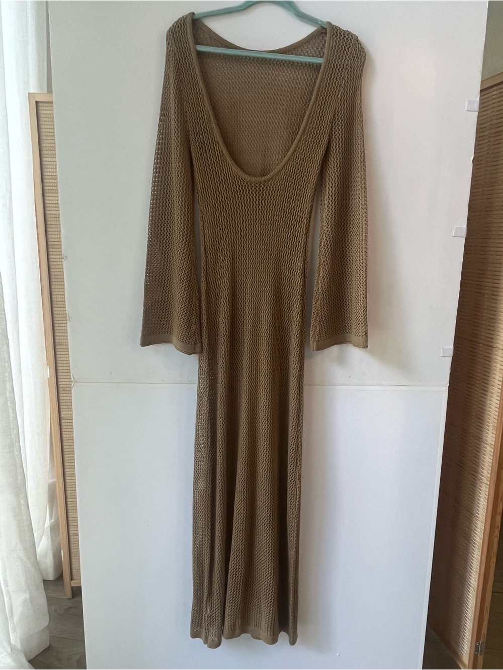 Women's Long Knit Scoop-Back Dress in Brown